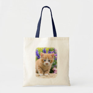 Niedliche Fluffy Ginger Cat Kitten in Blume Foto Tragetasche