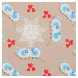 Niedliche Fluffy Love Birds und Sweet Red Liebe He Stoff