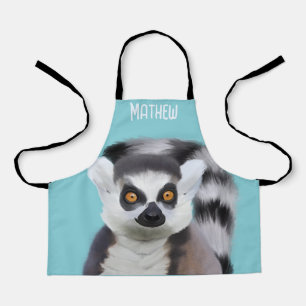 Niedliche Fluffy Ring-Taille Lemur Gesicht - Blau Schürze