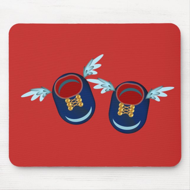 Niedliche Flügelschuhe in blau und rot Mousepad (Vorne)