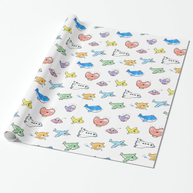 Niedliche Flugzeuge Geschenkpapier (Ungerollt)