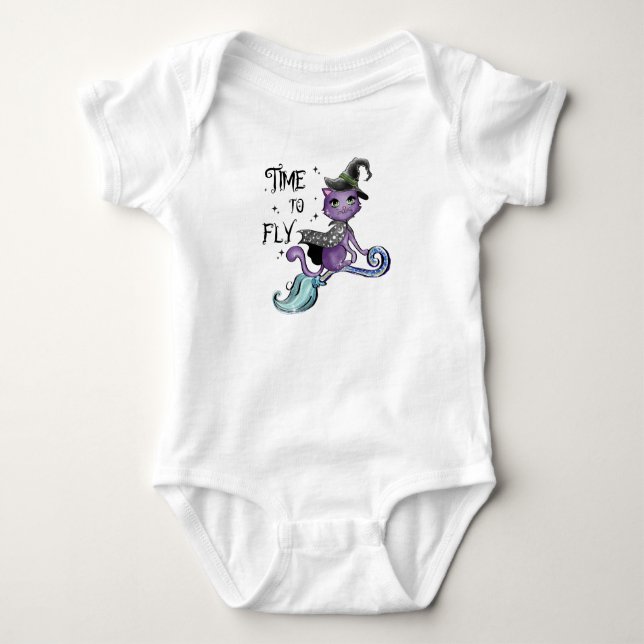 Niedliche Flying Hexenkatze | Zeit zum Fliegen Baby Strampler (Vorderseite)
