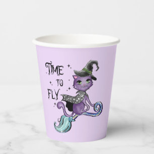 Niedliche Flying Hexenkatze   Zeit zum Fliegen Pappbecher