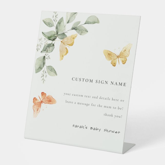 Niedliche Foliage Butterflies Babydusche nach Kund Sockelschild (Vorderseite)