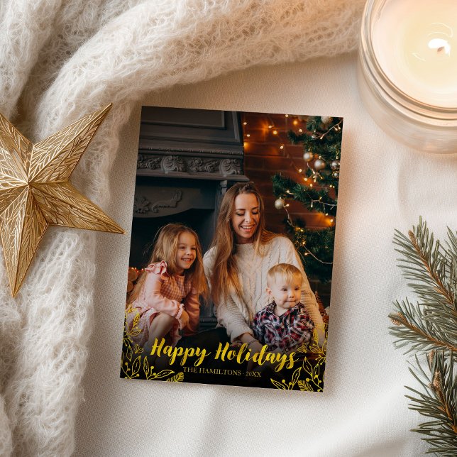 Niedliche Foliage Foil Happy Holidays Foto Weihnac Postkarte (Von Creator hochgeladen)