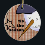 Niedliche Folk Art Cowboy Snowman Keramikornament<br><div class="desc">Originale Kunst digital von Deborah Miller</div>