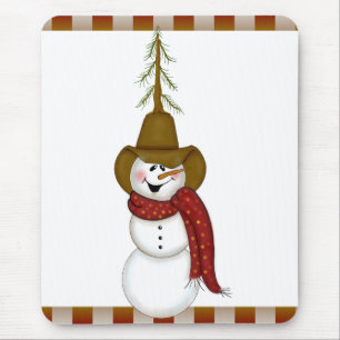Niedliche Folk Art Cowboy Snowman Mousepad