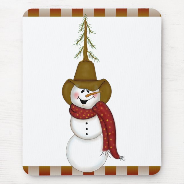 Niedliche Folk Art Cowboy Snowman Mousepad (Vorne)