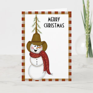 Niedliche Folk Art Cowboy Snowman Weihnachten