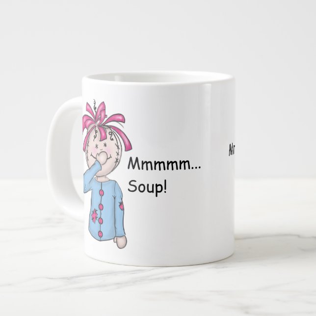 Niedliche Folk Art Rag Puppe Suppe Persönlich gest Jumbo-Tasse (Vorderseite Links)