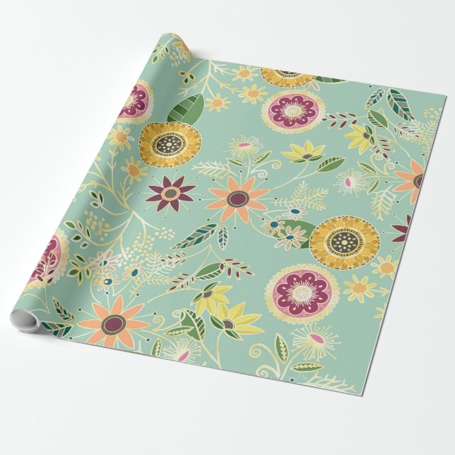 Niedliche Folklorefarben Original Goldenes Design Geschenkpapier (Ungerollt)