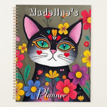 Niedliche Folklorekunst Schwarze Katze und Blume P