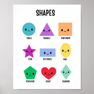Niedliche Formen mit Smiley Lernplakat Poster