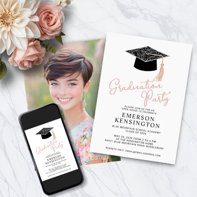 Niedliche Foto-Graduierungsparty Einladung (Cute Modern Hand Drawn Photo Graduation Party Invitation with Instant Download)
