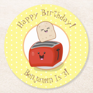 Niedliche Foto-Illustration zum Toaster Cartoon Runder Pappuntersetzer