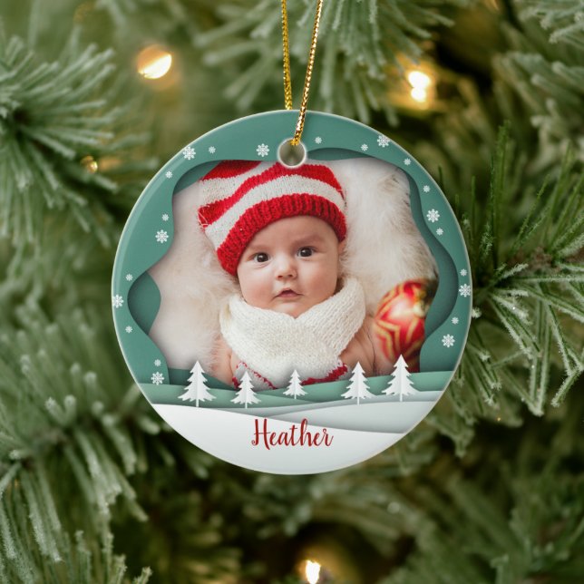 Niedliche Foto-Rahmen Erste Weihnachten als Großel Keramik Ornament (Baum)