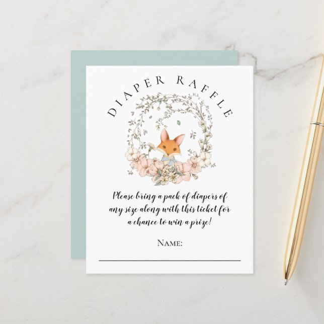 Niedliche Fox Diaper Raffle Boy Baby Dusche (Vorderseite/Rückseite Beispiel)