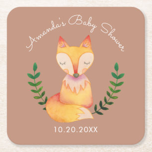 Niedliche Fox-Geschöpf-Waldthema-Baby-Dusche Rechteckiger Pappuntersetzer