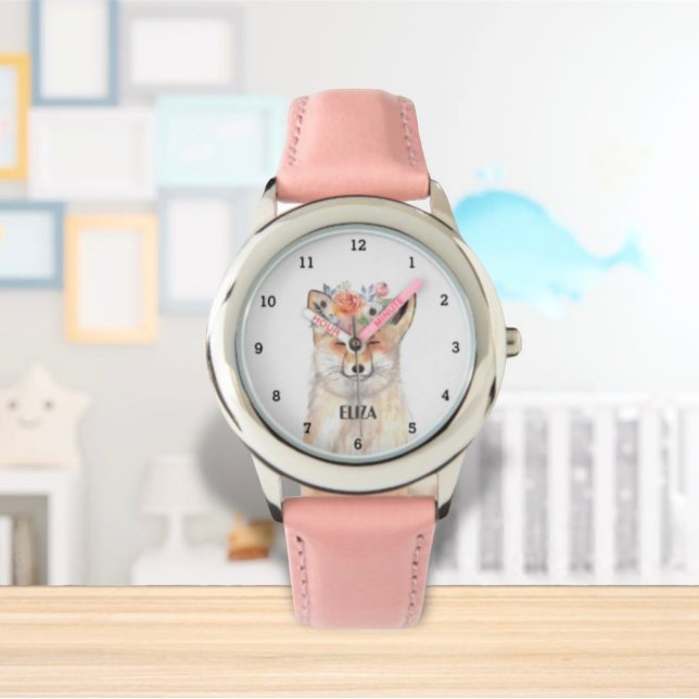 Niedliche Fox Girls Wildtiere Kinder Wasserfarbe Armbanduhr (Von Creator hochgeladen)