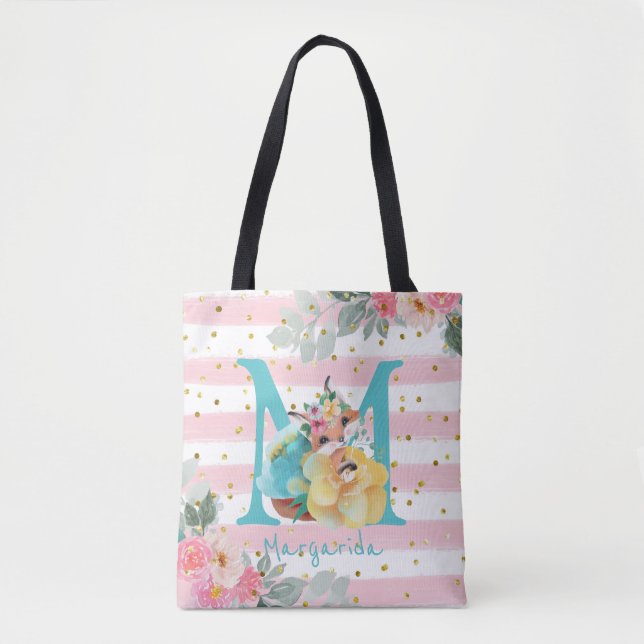 Niedliche Fox-Illustration Sweet Monogram Tasche (Vorderseite)