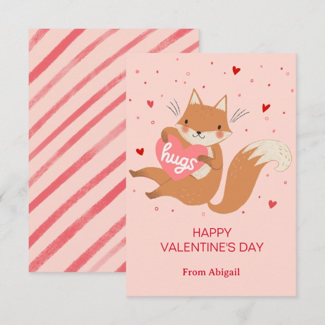 Niedliche Fox Kids-Klasse Valentine Einladung (Vorne/Hinten)