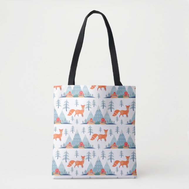 Niedliche Fox- und Gebirgsmuster-Illustration Tasche (Vorderseite)