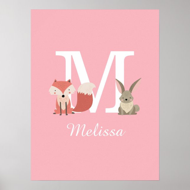 Niedliche Fox- und Kaninchenwaldtiere, rosa Poster (Vorne)
