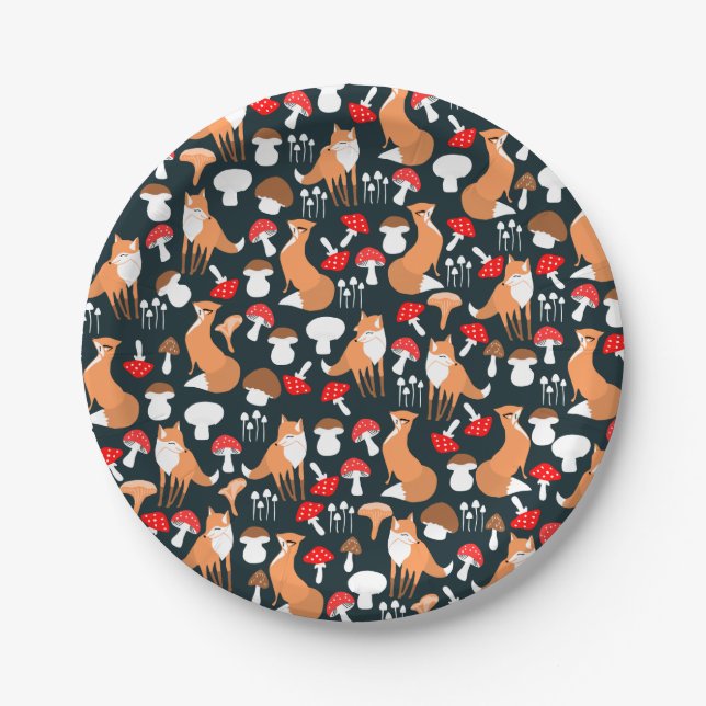 Niedliche Fox- und Pilzsäle-Papier-Teller Pappteller (Vorderseite)