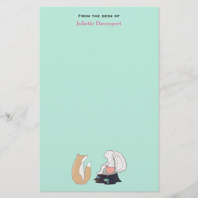 Niedliche Fox- und Rabbit-Waldkreaturen Zeichnend Briefpapier (Vorderseite)
