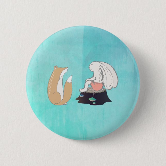 Niedliche Fox- und Rabbit-Waldkreaturen Zeichnend Button (Vorderseite)