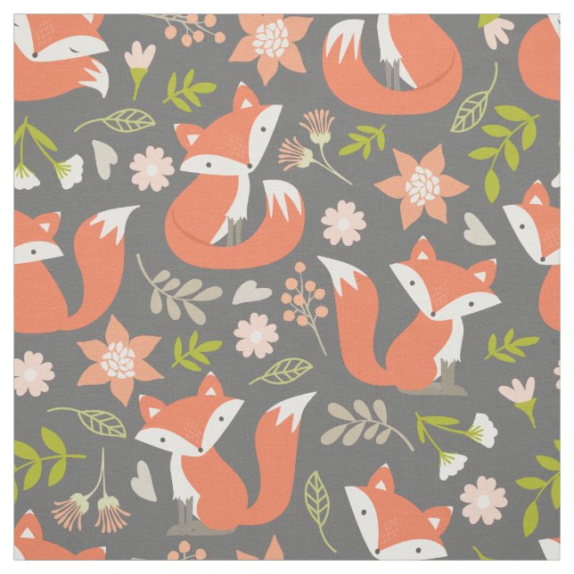 Niedliche Fox- und rustikale Blumenstoffe Stoff (Muster)