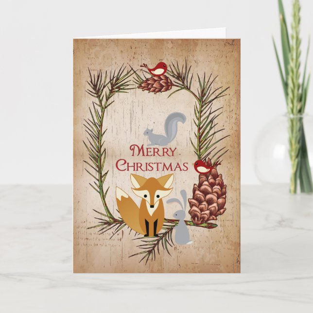 Niedliche Fox- und Waldtiere frohe Weihnachten (Vorderseite)