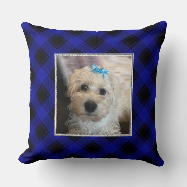 Niedliche Frame-Pets mit 2 Fotos Blau und Schwarz  Kissen (Vorderseite)