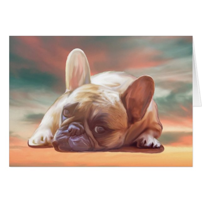 Niedliche französische Bulldog-Aquarellmalerei (Vorderseite (Horizontal))