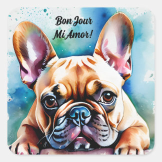 Niedliche französische Bulldog-Aufkleber Quadratischer Aufkleber