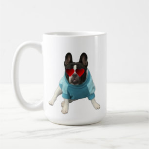 Niedliche französische Bulldog-Herz-Blue-Red-Tasse Kaffeetasse