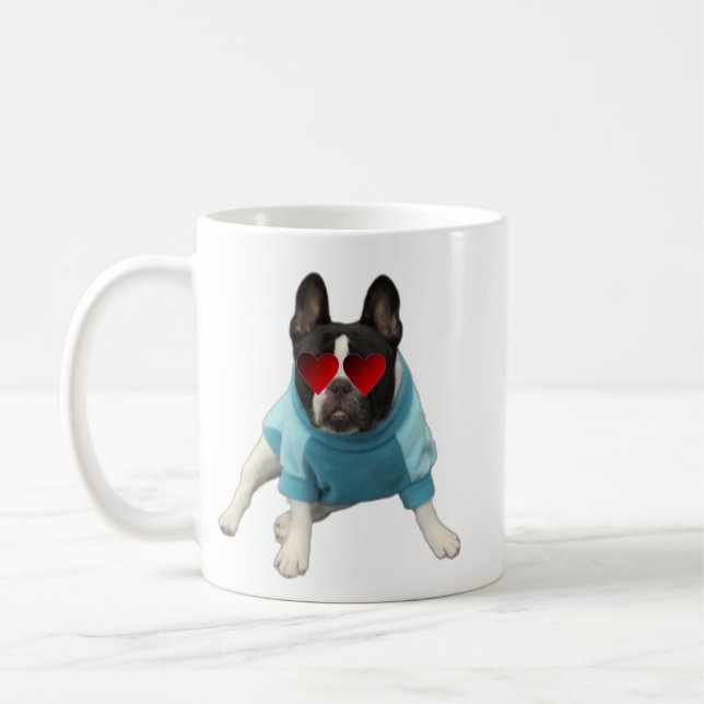 Niedliche französische Bulldog Liebe Blue Tasse (Links)