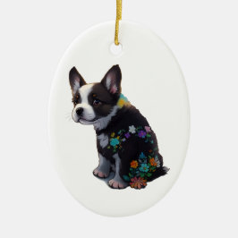 Niedliche französische Bulldog-Puppy-Blume Keramik Ornament