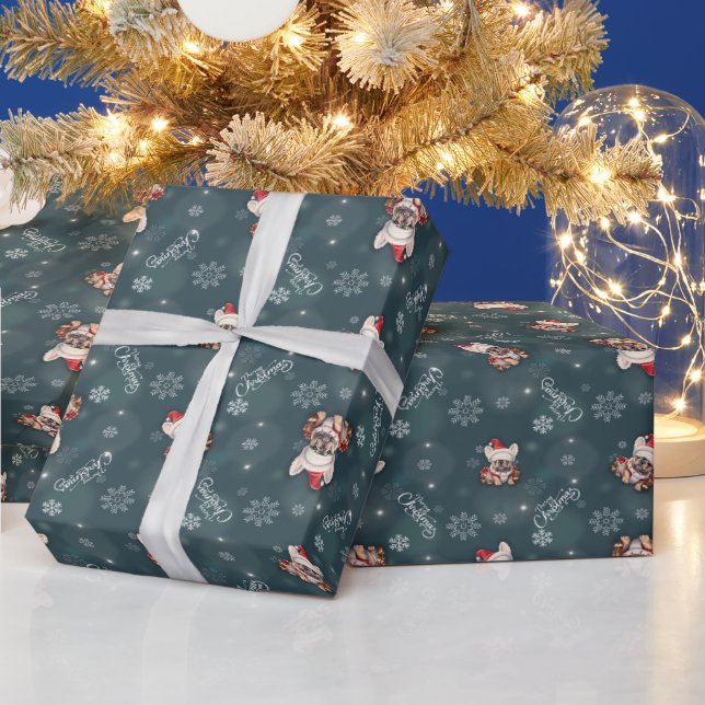 Niedliche französische Bulldog-Weihnachtsmannmütze Geschenkpapier (Feiertage)