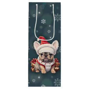 Niedliche französische Bulldog-Weihnachtsmannmütze Geschenktüte Für Weinflaschen