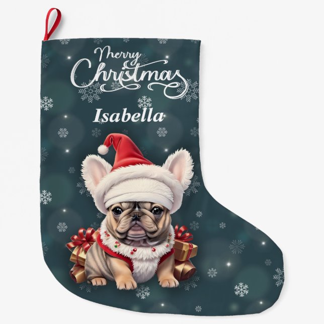 Niedliche französische Bulldog-Weihnachtsmannmütze Großer Weihnachtsstrumpf (Vorderseite)