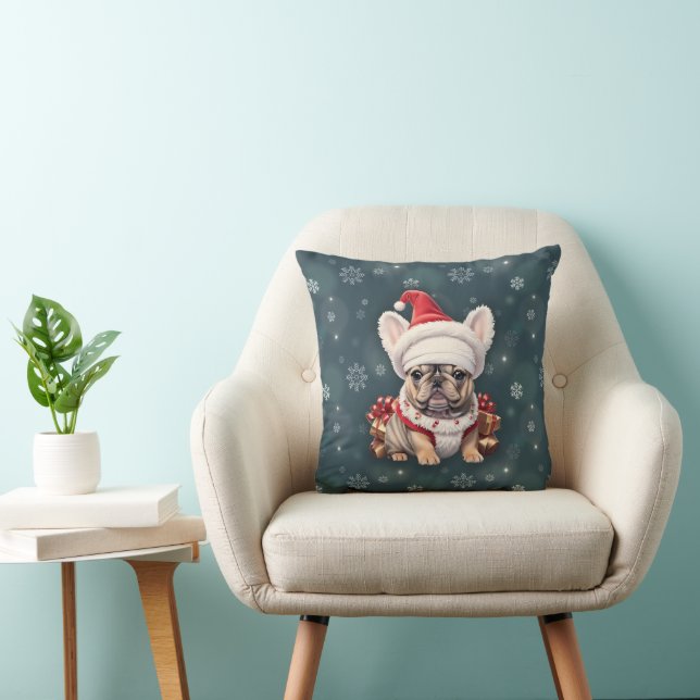 Niedliche französische Bulldog-Weihnachtsmannmütze Kissen (Stuhl )