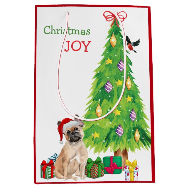 Niedliche französische Bulldog-Weihnachtsmannmütze Mittlere Geschenktüte (Vorderseite)