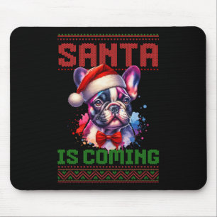 Niedliche französische Bulldog-Weihnachtsmannmütze Mousepad