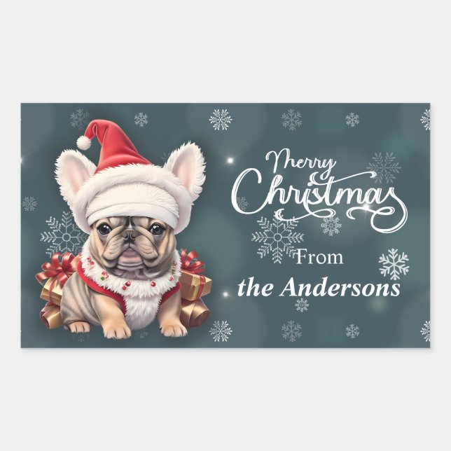 Niedliche französische Bulldog-Weihnachtsmannmütze Rechteckiger Aufkleber (Vorderseite)