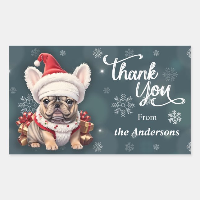 Niedliche französische Bulldog-Weihnachtsmannmütze Rechteckiger Aufkleber (Vorderseite)