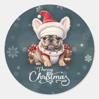 Niedliche französische Bulldog-Weihnachtsmannmütze Runder Aufkleber