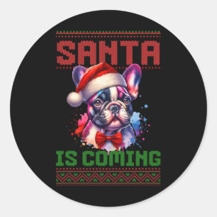 Niedliche französische Bulldog-Weihnachtsmannmütze Runder Aufkleber