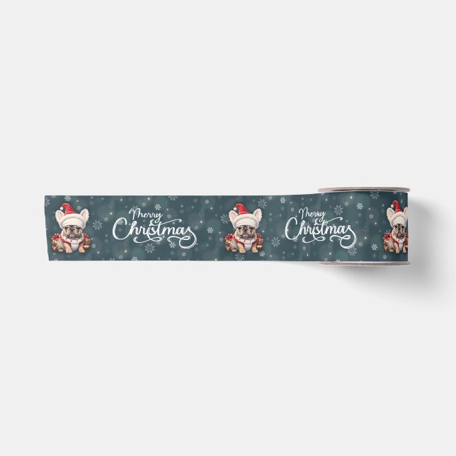 Niedliche französische Bulldog-Weihnachtsmannmütze Satinband (Vorderseite)