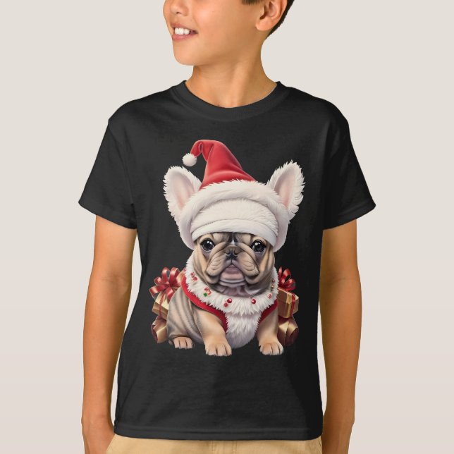 Niedliche französische Bulldog-Weihnachtsmannmütze T-Shirt (Vorderseite)